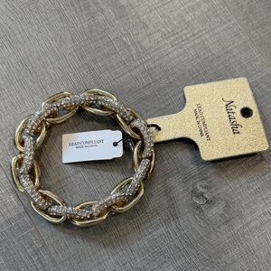 Natasha Couture Gold and Cubic Zarconia Chain Bracelet